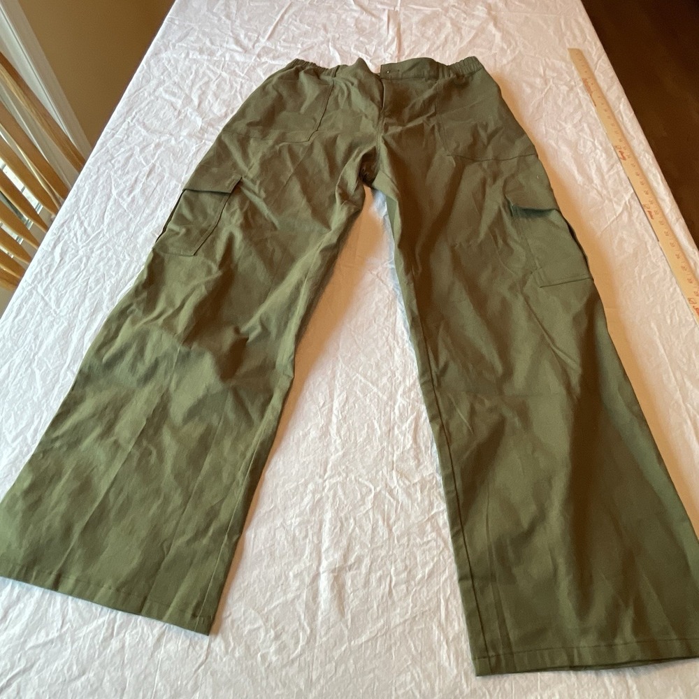 Lepunuo Women's Green Cargo Pants Size XXL Work Elastic Waist See Measurements
